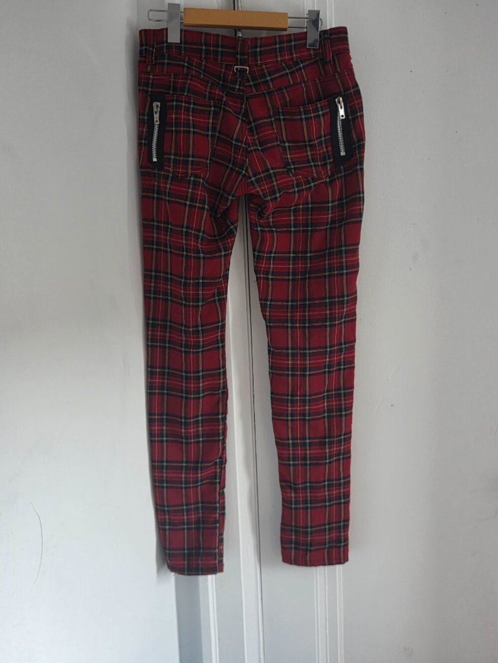 Banned Apparel Red Tartan Plaid Punk Skinny Pant Size 28 - Picture 3 of 12